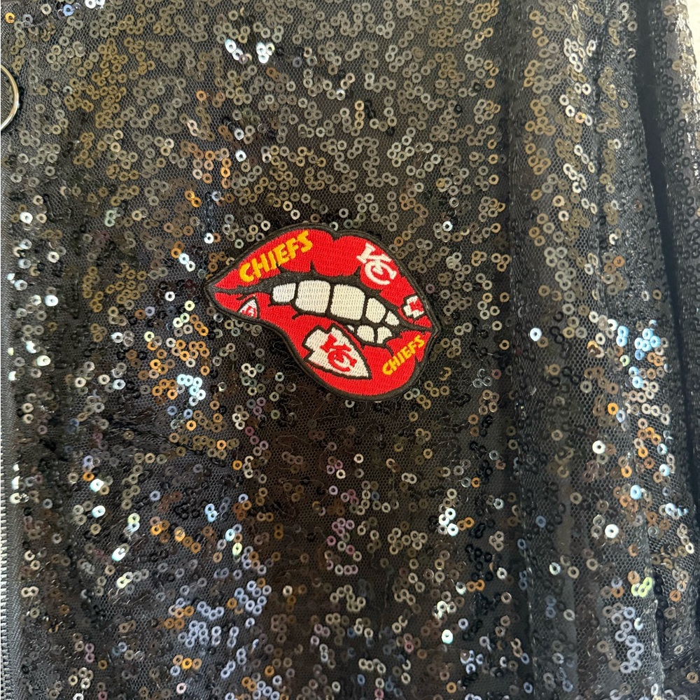 Black Sequin Chiefs Patch Jacket - image 1